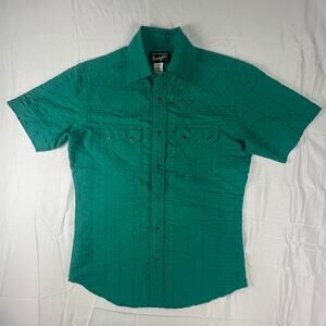 Wrangler Mens Western Shirt Medium Green Pearl Snap